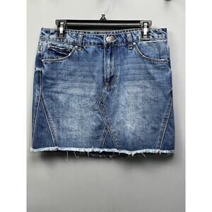 Kensie Raw Hem Denim‎ Mini Skit Size 6/28 High-Rise Jean Skirt Blue Festival